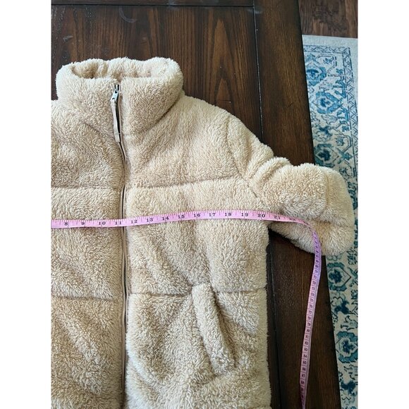 Aeropostale Faux Fur Coat Full Zip Beige Cream Fuzzy Neutral Soft Winter S NEW - Picture 7 of 8